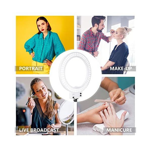 Neewer 18 Zoll dimmbares weißes LED Ringlicht mit silbernem Lampenständer Licht Set mit weicher Filter Zubehörschuh Adapter Handyhalter für Make-up Video – Bild 7