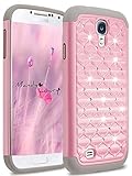 Galaxy S4 Case, MANDYCOWRY [Fashion Creative Design]Crystal Bling PC Shell Shock Absorbing Soft Rubber Inner Hybrid Armor Protection Cover For Samsung Galaxy S4 S IV I9500 GS4 All Carriers(Rose/White)