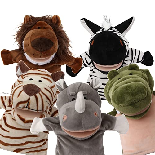 5Piece Set Animal Hand Puppets with Open Movable Mouth/Zoo, Safari