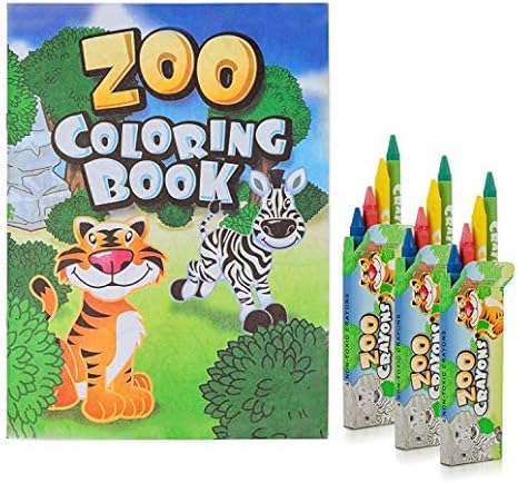 Amazon Favonir 動物園の塗り絵とクレヨンセット 12冊の本と12パックのクレヨン付き 動物園がテーマのパーティー記念品セット 男の子と女の子に 理想的な人 72 クレヨン 文房具 オフィス用品