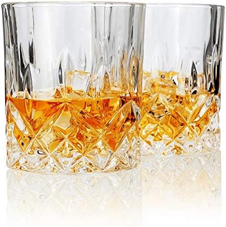 LANFULA Double Old Fashioned Whiskey Glass, Lead Free Crystal Scotch Tumbler Set of 2, 10 Oz, Unique Gift Box for Men/Dad/Husband/Friends