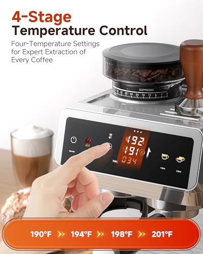 AMZCHEF 20-Bar-Bean-to-Cup-Coffee-Machines with Grinder | Automatic Coffee Machine for Home, 44 Grind Settings & 4-Temp Control | 8mm Milk Frother for Latte, Cappuccino & Cold Brew, Stainless Steel