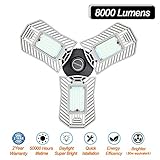 qimedo 80W Super Bright Led 8000lm,E26 Bulb, Shop, Deformable Work Lights for Garage Workshop, Basement (No Motion Detection), Ordinary-Daylight, Silver