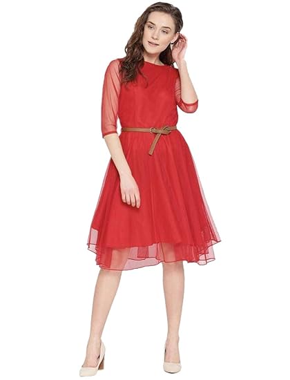 Varibha Red Net M Size One Piece Western Tunic Dress For Women And Girls Amazon In Clothing Accessories