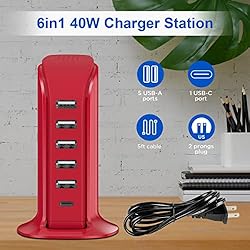 USB Phone Charger 6 Ports 40W Upoy, Type C Wall