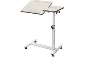 TigerDad Over Bed Table with Wheels Adjustable | Rolling Laptop Table Overbed Desk Hospital Tray Table Sofa Chair Side Table for Home Office (White)