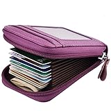 Genuine Leather Accordion Wallet for Men and Women, Credit Card Holder/Wallet for Travel and Work, for Business Cards, and Driver License, RFID Blocking Wallet for Bank Card and Cash Small Purple