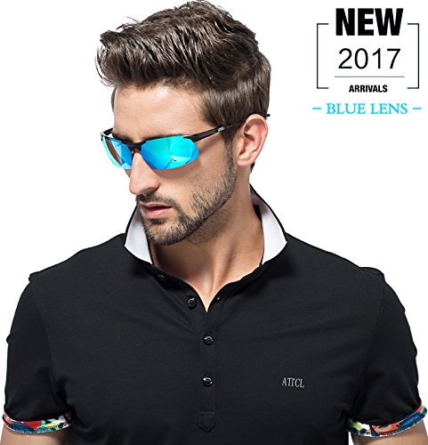 ATTCL Men's HOT Fashion Driving Polarized Sunglasses for Men Al-Mg metal Frame 8177BLACK-BLUE
