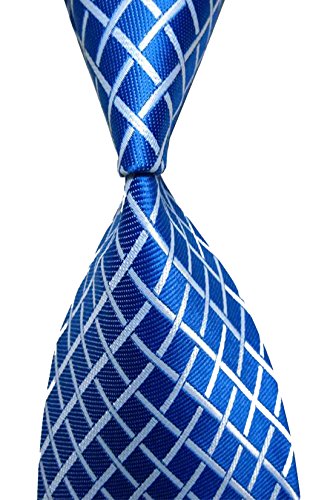 Wehug Men's Classic Tie Silk Woven Blue Plaid Necktie Jacquard Neck Ties For Men LD0046