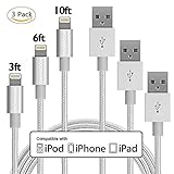 MoonKong MFi Certified, iPhone Charger 3Pack 3FT/6FT/10FT Nylon Braided 8 pin Charging Cables USB Charger Cord,Lighting cable for iPhoneX /8/8Plus /7/7Plus/ 6s/6sPlus/6/6Plus/5/5S/iPad and iPod(white)