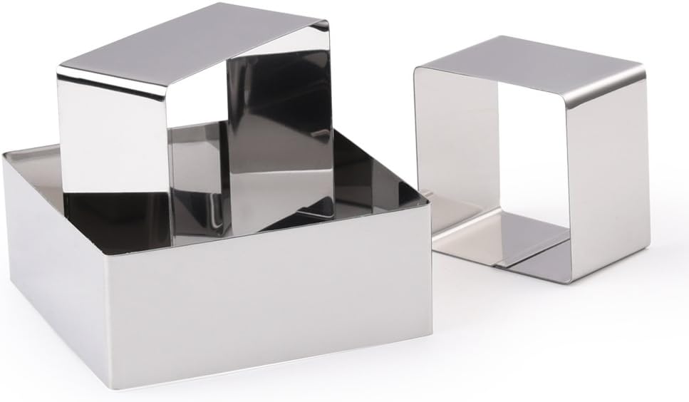 3 Piece Mousse Cake Ring Mould, Guowall Dessert and Cooking Rings Biscuit Mold Stainless Steel Square Shape