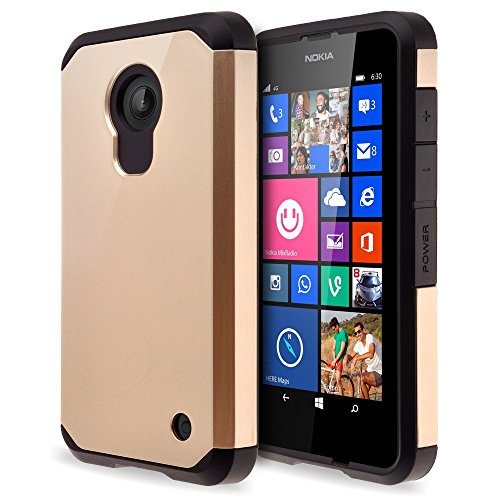 Nokia Lumia 635 Case - Gold Impact Resistant Hybrid Dual Layer Armor Defender Protective Case Cover for Nokia Lumia 635 [Drop Protection / Shock-Absorption] - Gold
