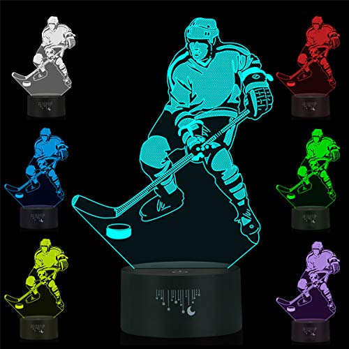 Ice Hockey Night Light 3D Illusion Lamp,Metplus Led Optical Lights 7 Colors Changing Touch Control USB Powered Table Desk Lamps for Home Kids Room Decor Boys Girls Christmas Birthday Gifts