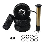 Mxfans 4PCS Black Rubber Inflatable Tires & 2.2 Inch Hex Hub Style Wheel Rim With Inflator Alloy Beadlocks for RC1:10 Largefoot Rock Crawler