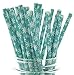 Frozen Snowflake Straws (25 Pack) - Christmas Straws, Teal Green Blue Paper Straws, Winter Snow Flakes Party Supplies