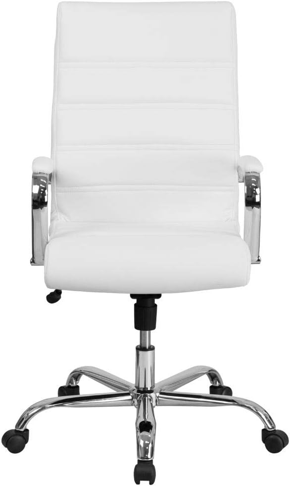 Flash Furniture High Back Office Chair | White LeatherSoft Office Chair with Wheels and Arms: Furniture & Decor
