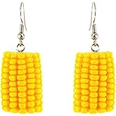 Handmade Corn Broccoli Food Earrings Gold Plated 3D Funny Lightweight Resin Lifelike Vegetable Fruits Kawaii Dangle Drop Earrings for Women Nature Lover Birthday Party Jewelry