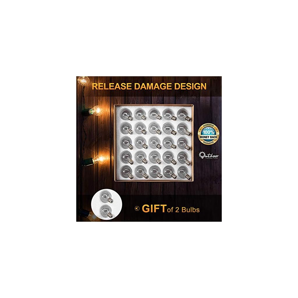 Cadena de luces para exteriores, 25 pies G40 con 27 bombillas Edison de