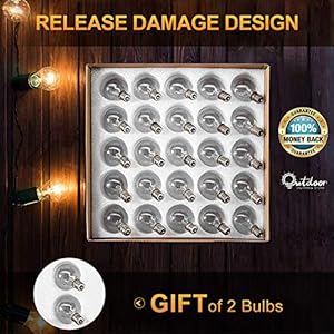 Cadena de luces para exteriores, 25 pies G40 con 27 bombillas Edison de