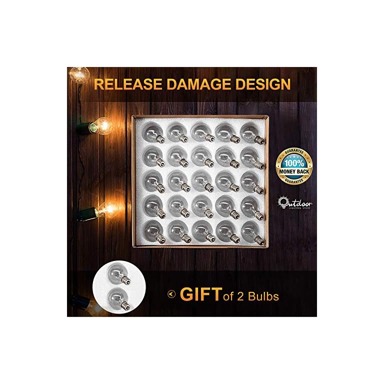 Cadena de luces para exteriores, 25 pies G40 con 27 bombillas Edison de