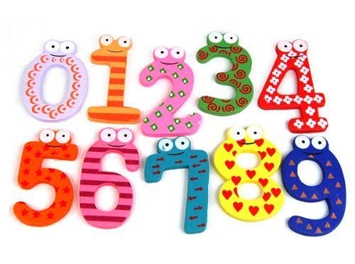 AKORD Funky Fun Colorful Numbers Wooden Fridge Magnets, Wood, Multi-Colour, 6 x 4 x 0.5 cm