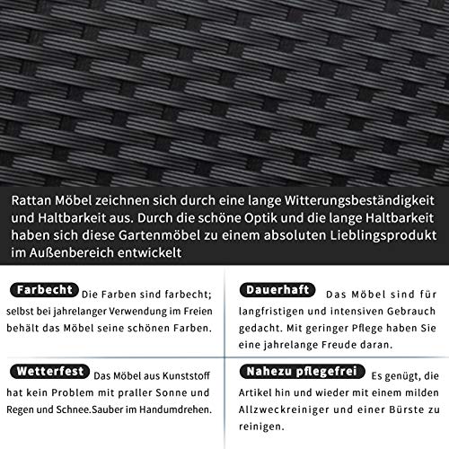 Gartenlounge Set, Balkonmöbel Set für 4 Personen, Schwarz,Polyrattan Sitzgruppe Mit 2-er Sofa, 2 Singlestühle,Glastisch… – Bild 5