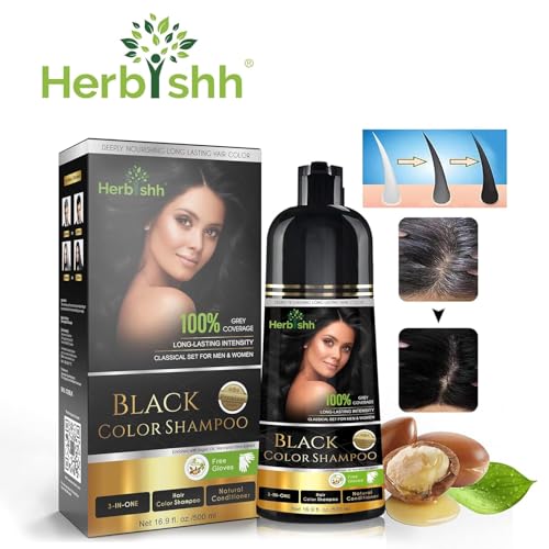 Herbishh Hair Color Shampoo For Gray Hair – Magic Hair Dye Shampoo – Colors Hair In Minutes–Long Lasting–500 Ml–3-In-1 Hair Color–Ammonia-Free | Herbishh (Black)