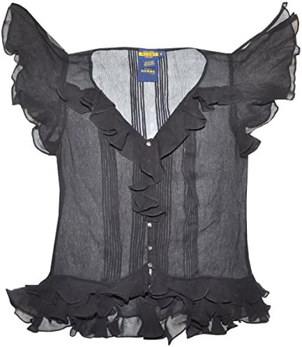 Rugby Ralph Lauren Women See-trough Silk Ruffle Top (2, Black)