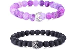 UEUC King&Queen Crown Distance Couple Bracelets His and Her Friendship 8mm Beads Bracelet