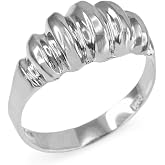 Elegant Ribbed Dome Ring in Polished 925 Sterling Silver (Size 7)