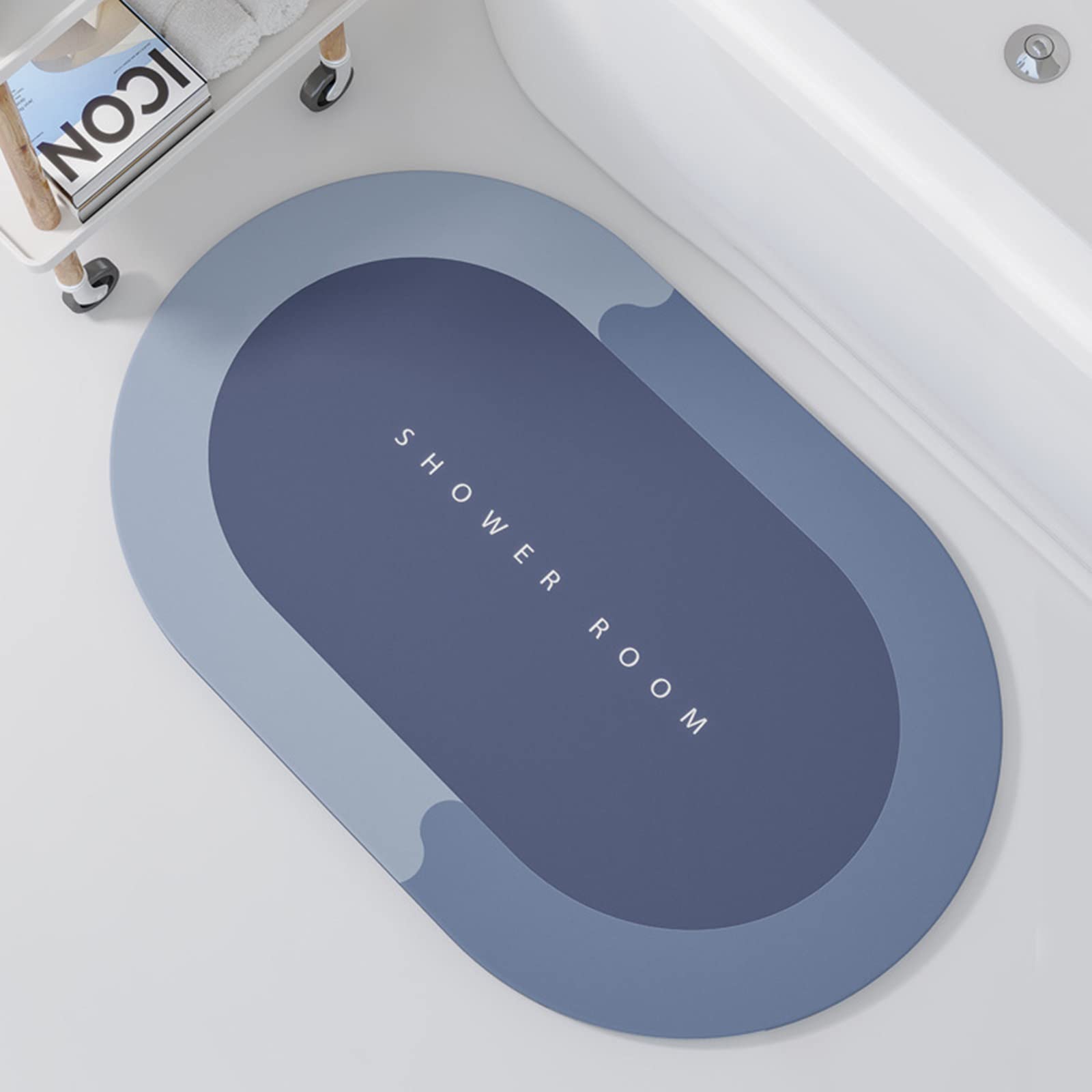 LFFY Super Absorbent Bath Mat, Multi-size Bathroom Anti-slip Floor Mats for Home, Microfiber Quick Dry Bathroom Carpet, Morandi Color Matching Diatom Mud Floor Mat (Oval - Blue, 15.7x23.6 IN)