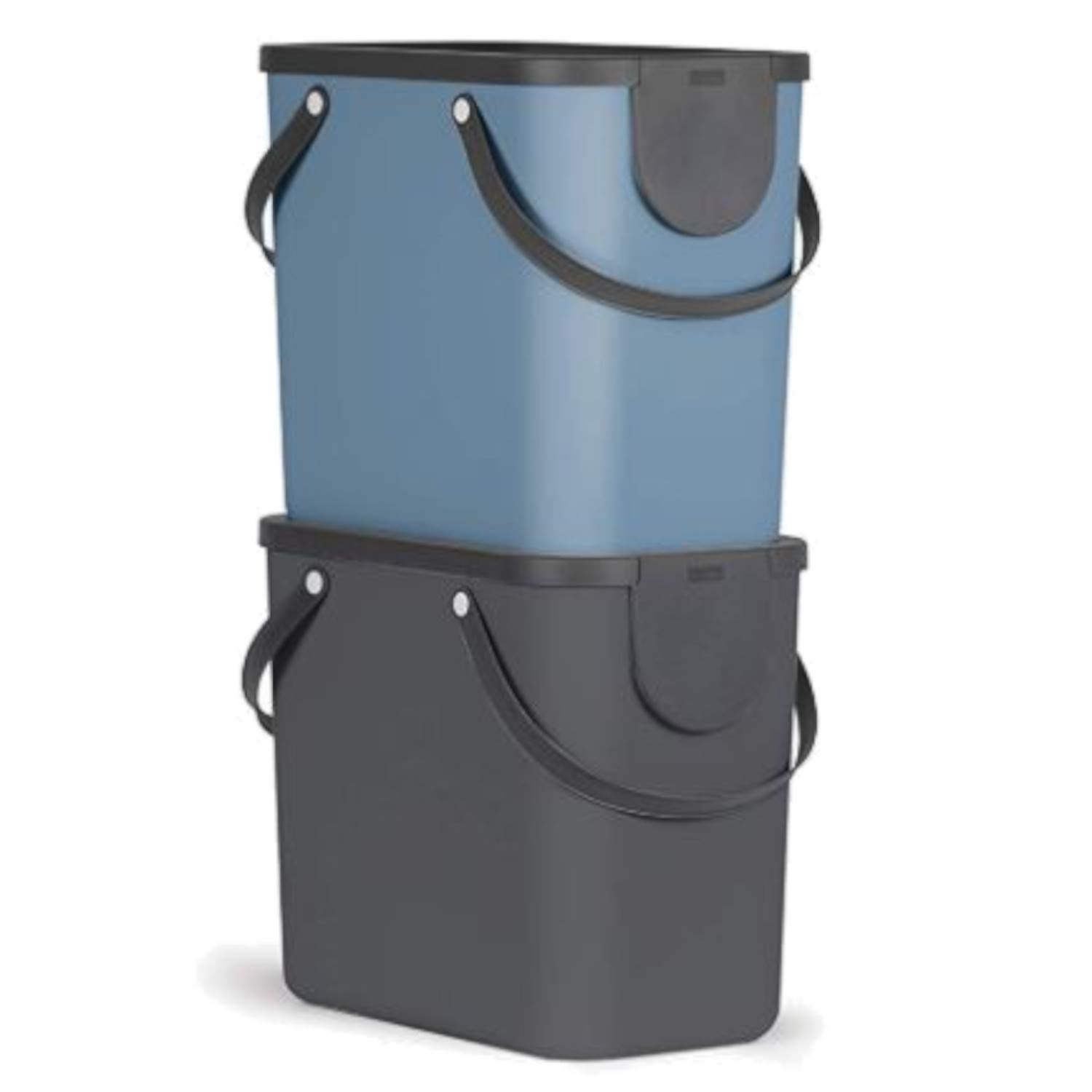 Rotho Albula recycle waste bin with lid 2 x 25 l, plastic (PP), multicoloured, blue/anthracite, 2 x 25 litres (2 x 40x23.5x34cm)