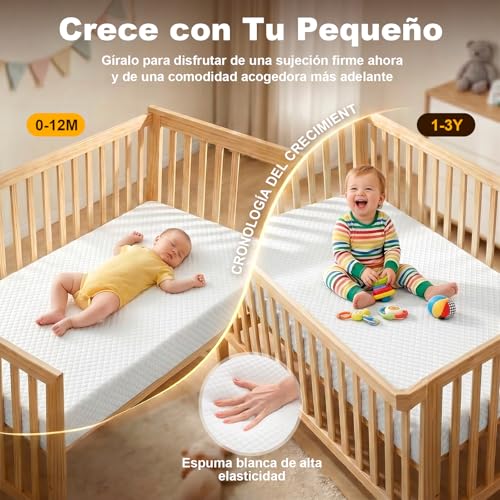 MAMAEASE Colchón de Cuna para Bebé, 15cm Colchón en Caja Esponja Foam De Alta Densidad, Firmeza Media, Impermeable y Transpirable, Funda Lavable a Máquina, 130 * 70CM