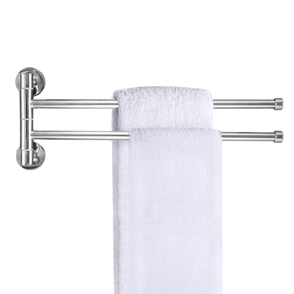 bowarepro 2-arm Swivel Towel Rails Fold Out Hardware Stainless Steel for Bathroom/Kitchen, Towel Hanger Wall Mounted Narrow Holder 13.78in Rotatable Rod Arm Space Saver Rack Organizer