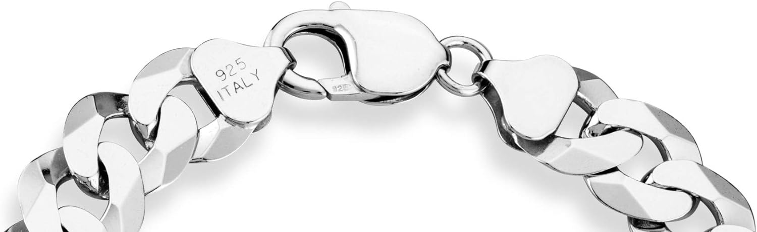Miabella 925 Sterling Silver Italian 12mm Solid Diamond-Cut Cuban Link Curb Chain Bracelet, 7.5, 8, 8.5, 9 Inch Jewelry For Men Made in Italy (8, sterling-silver): Clothing