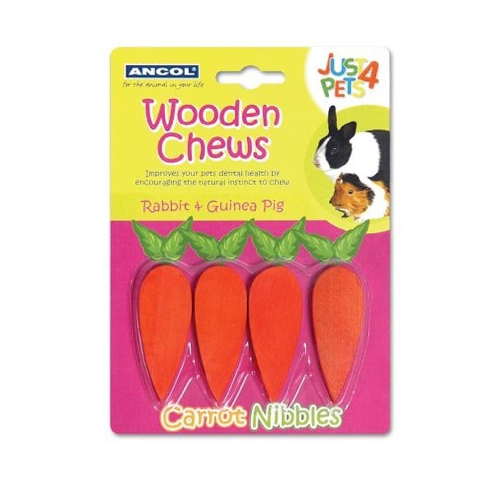 Ancol Just 4 Pets Carrot Nibbles Chew Toy Multi Coloured Safe Non Toxic Wood Treats for Rabbits Guinea Pigs and Small Pets - 4 Count