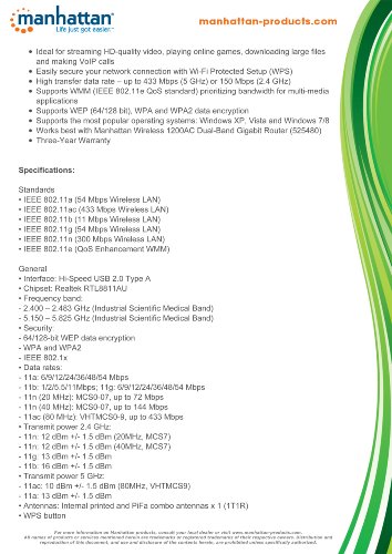 Manhattan Mini AC600 Dual-Band Wireless Adapter (525602)