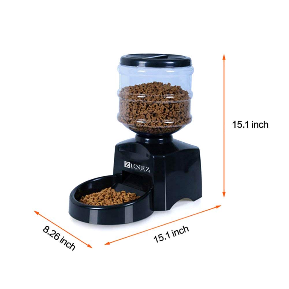 Zenez Automatic Pet Feeder Dispenser 5.5L Medium Capacity with Voice Message Recording and Large LCD Screen for Dogs Cats