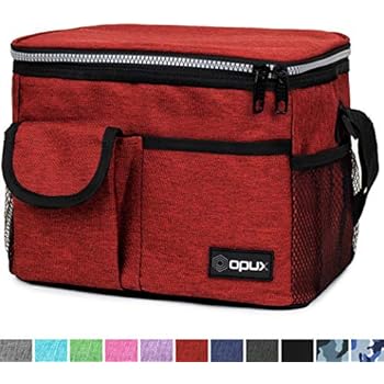 OPUX Lunch Bag Insulated Lunch Box for Women, Men, Kids | Medium Leakproof Lunch Tote Bag for School, Work | Lunch Cooler with Shoulder Strap, Pocket | Fits 8 Cans (Red)