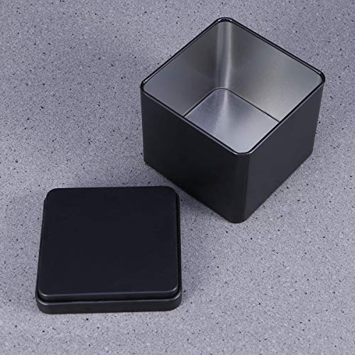 Yardwe Metal Tins with Lid Square Gift Box for Tea Candles Candies Gifts Balms Treasures (Matte Black)