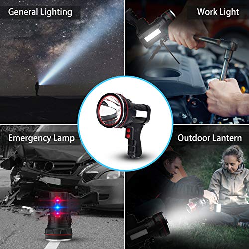 Rechargeable Spotlight Flashlight, SoupStall 6000 Lumens Large Handheld Flashlight, Super Bright Outdoor and Camping Searchlight with Floodlight and Foldable Tripod
