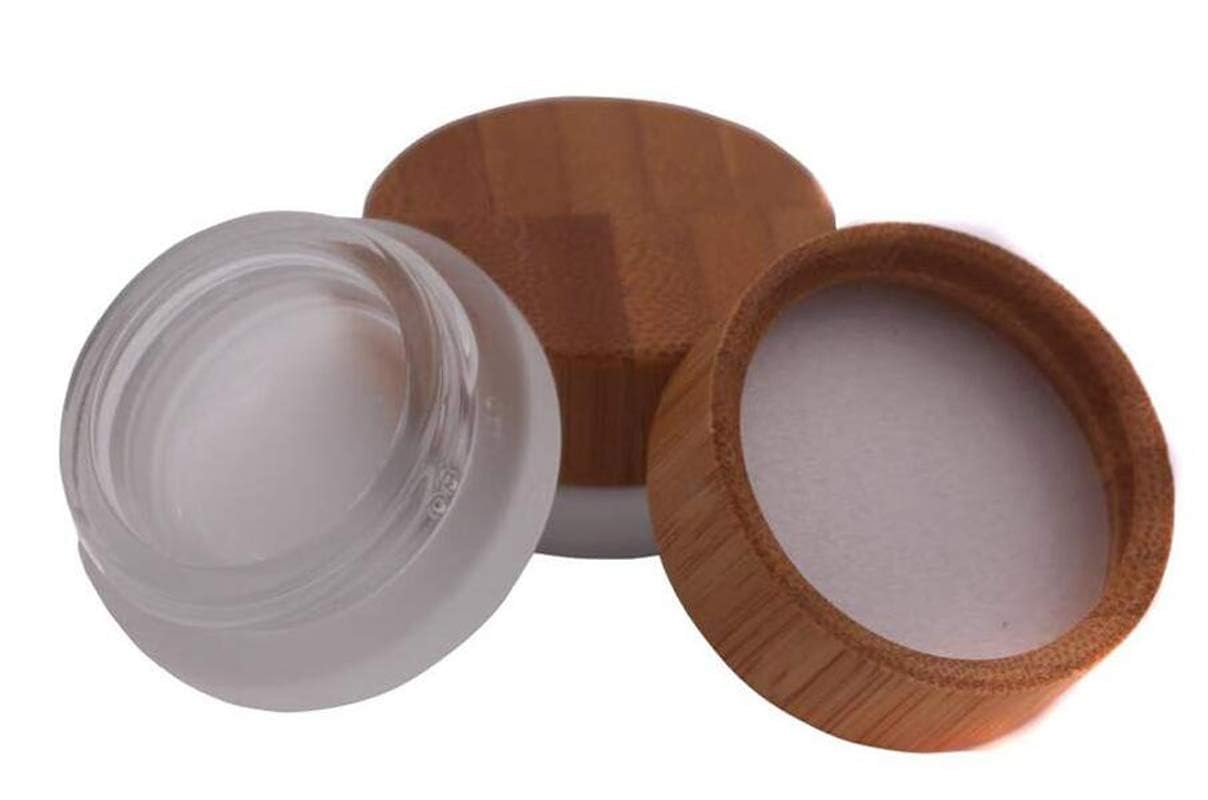 2PCS 5ml Mini Empty Refill Frosted Glass Cosmetic Jar Pots with Environmental Bamboo Lid and PP Liner Travel Sample Packing Container For Makeup Eyeshadow Cream Lotion Contain