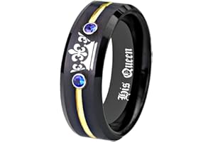 CLOUD DANCER Free Custom Engraving Her King or His Queen Ring Promise Wedding Ring Engagement Ring Annivesary ring in Black Tungsten Carbide Rings With Two White CZ-Matching Promise Rings for Couples