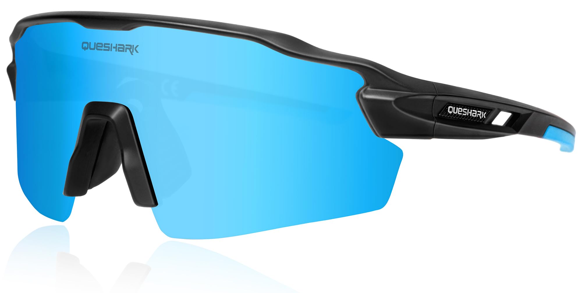 Queshark Cycling Glasses Polarized, Running Sunglasses Women Men with 1 Lens Or 4 Interchangeable Lens, TR90 Frame & UV 400 Protection, Sports Sunglasses for Cycling Running Driving Golf