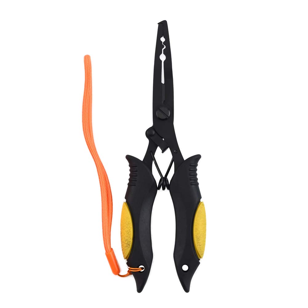 Portable Fishing Pliers Stainless Steel Fishing Luya Tool with Sheath and Rope for Outdoor Yellow