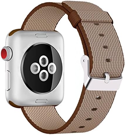Yichan Woven Nylon Fabric Wrist Strap Replacement Band with Classic Square Stainless Steel Buckle for Apple iWatch Series 1 / 2 / 3,Sport &amp; Edition,42mm,Toasted Coffee and Caramel