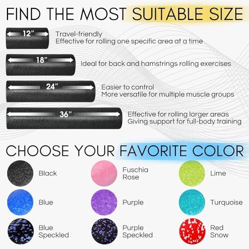 Yes4All EPP Exercise Foam Roller – Extra Firm High Density Foam Roller – Best for Flexibility and Rehab Exercises (18 inch, Black)