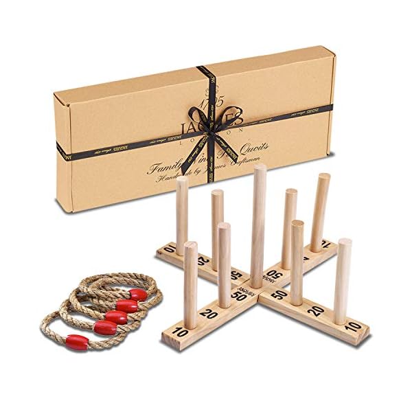 Jaques-of-London-Quoits-Quality-Garden-Toys-and-Outdoor-Toys-Premium-Garden-Games-and-Outdoor-Games-Kids-Garden-Toys-Since-1795 Jaques of London Quoits Garden Games | Outdoor Games | 5 Rope Quoits Ring Toss Game | Wooden Quoits Set | Family Lawn…