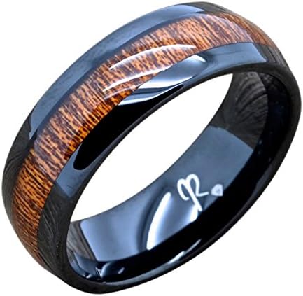 Black Tungsten and Koa Wood Wedding Band, Tungsten Ring, 8mm Comfort Fit With Koa Wood Inlay (9)