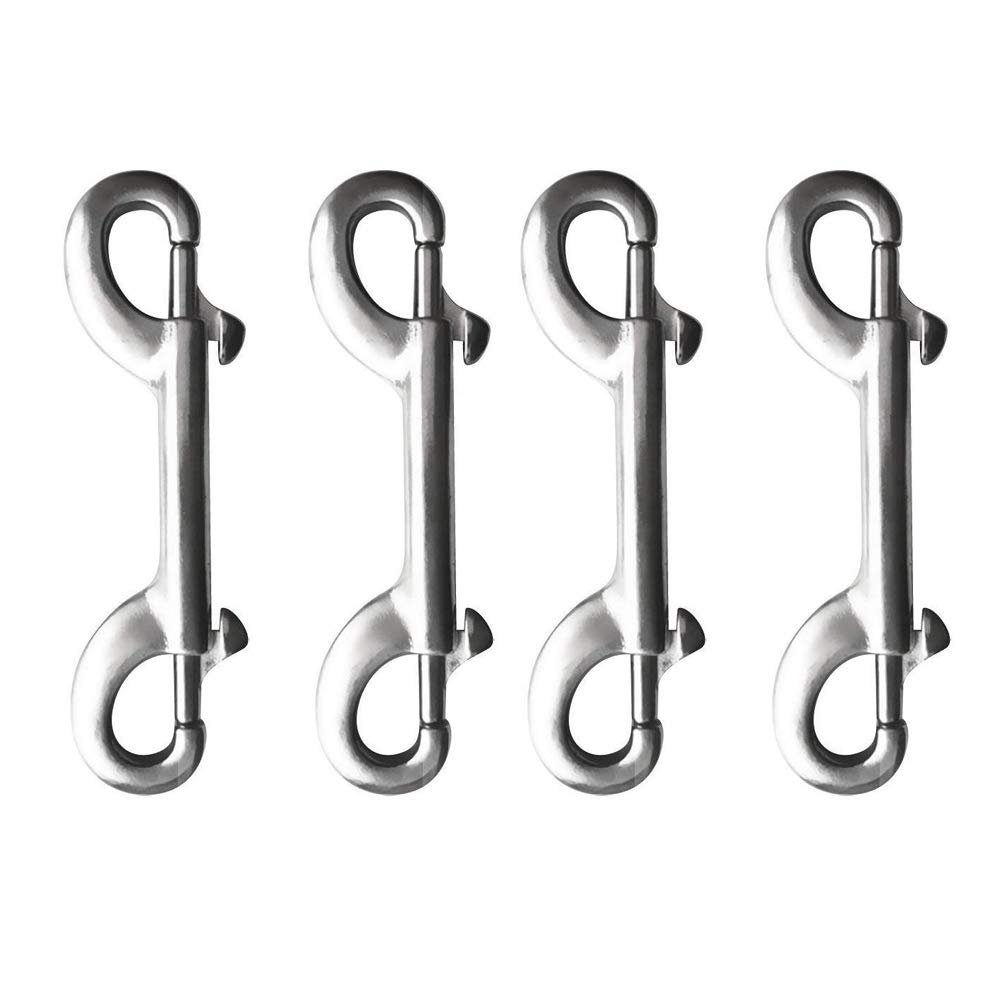 Double End Bolt Snaps Stainless Steel Clip Hook Set for Scuba Diving Pets Keychains Holder Security Set of 4 (65mm, Silver)